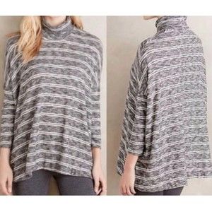 POSTAGE STAMP Grey White Striped Swing Turtleneck Blouse